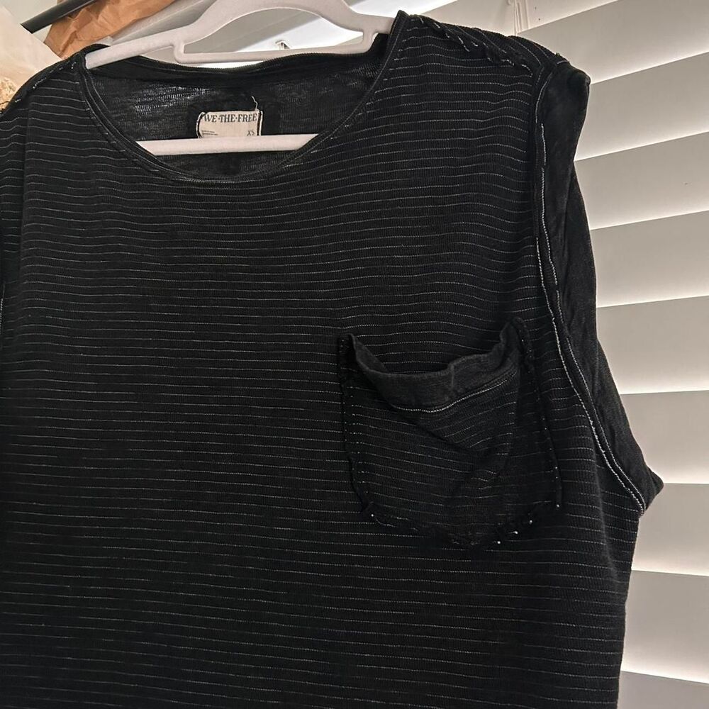 Free people grey charcoal slouchy oversized relaxed pocket tee | striped XS - Picture 4 of 7